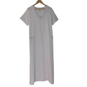 NEW M Mac Womens Dress Cotton White Pockets Patio Muumuu Kaftan Sz XL